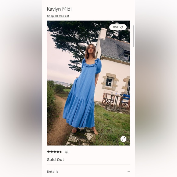 Free People Kaylyn Midi Dress Blue Open Back Short Puff Sleeve Midi Dress NWOT - Picture 10 of 11